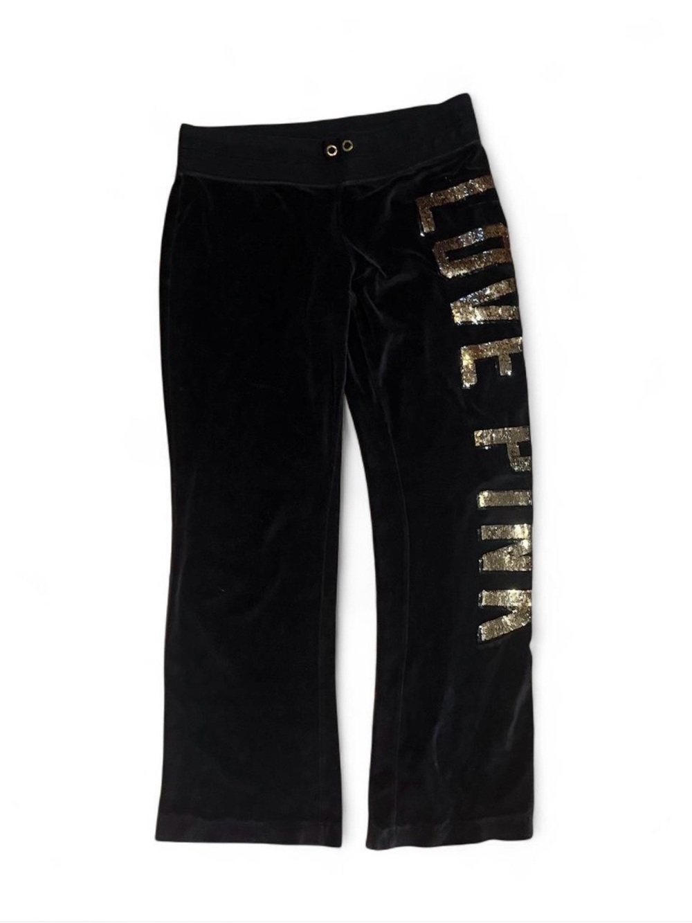 PINK Victoria's Secret Velvet Pants with Gold Sequin Logo